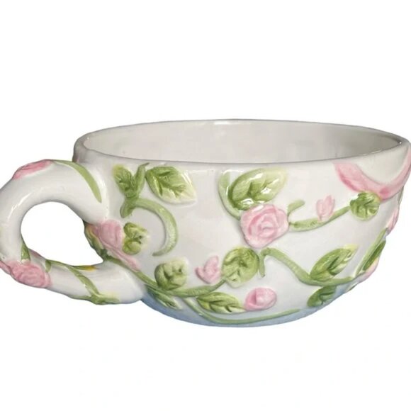 Vtg Style-Eyes by BAUM BROS MUG 3D Rose Garden and Ribbon 12 oz - Picture 2 of 13